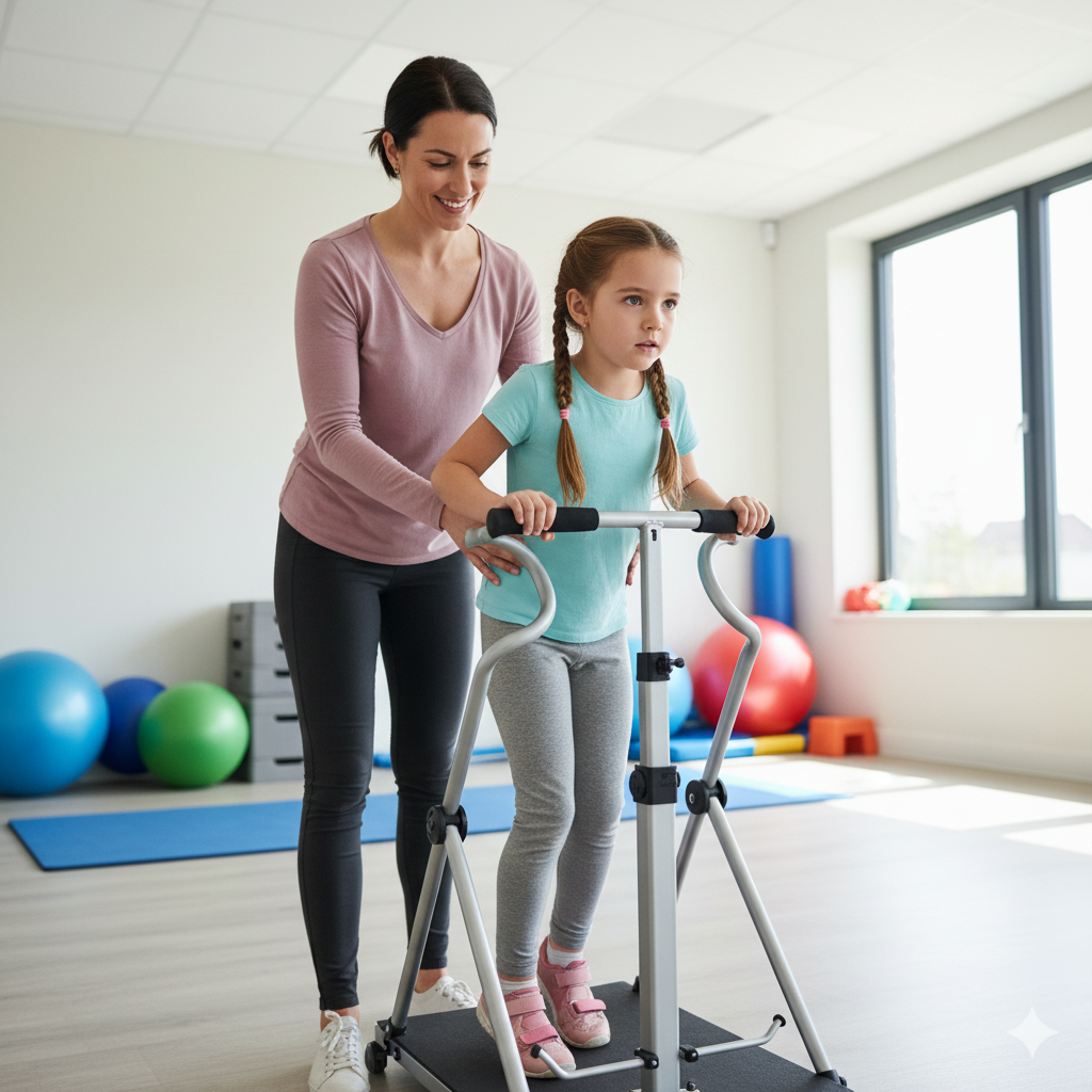Therapist helping a child with walking exercises